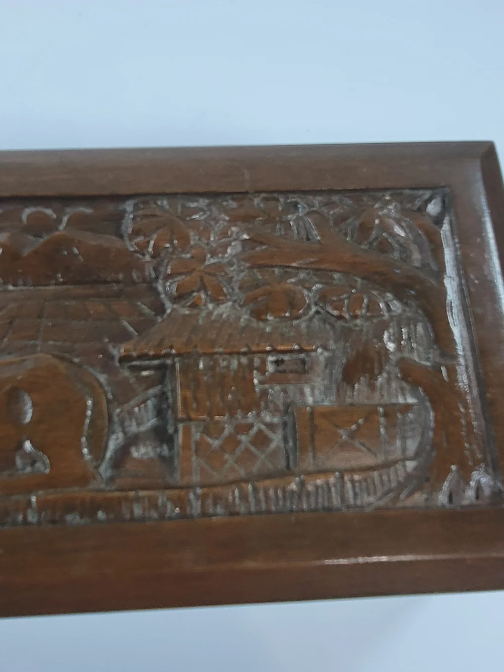 Vintage Hand Carved Bull Rectangular Jewelry Box